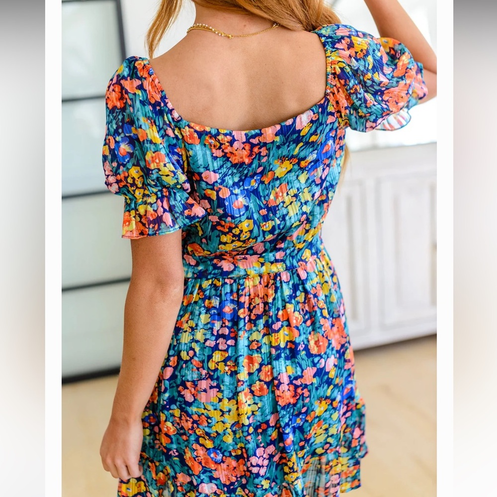 Hailey & Co Cottage Core Feminine Spring Secret Floral Blue Mini Dress Woman’s L - Picture 5 of 9